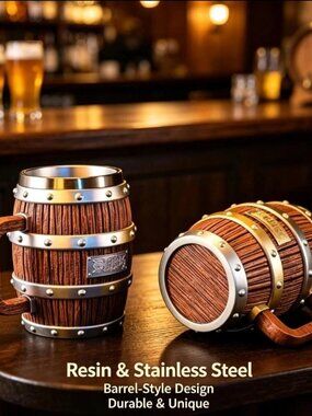 Barrel Cup Resin Statue Stainless Steel Mug SILVER GOLD 600mI(16.94-20.29fI.oz)